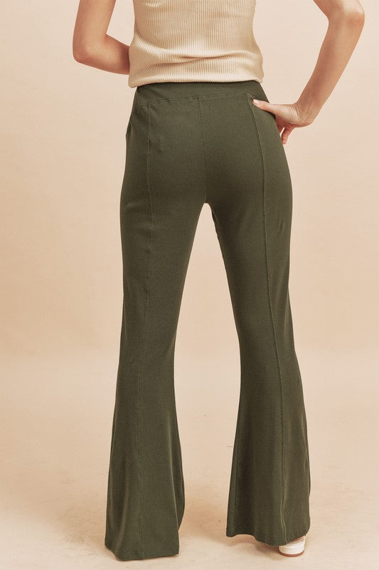 Army Green Aemi Co High Waist Flare Pants 1