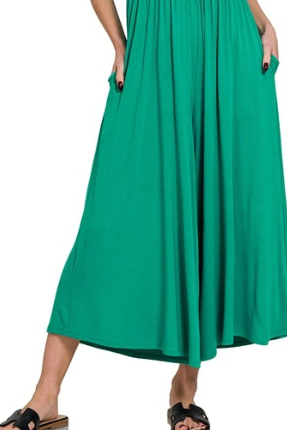 K Green Zenana Double Layered Short Sleeve Jumpsuits 1