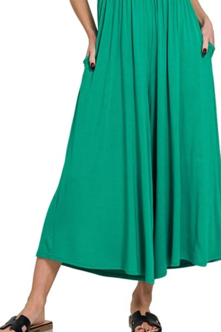 K Green Zenana Double Layered Short Sleeve Jumpsuits 1