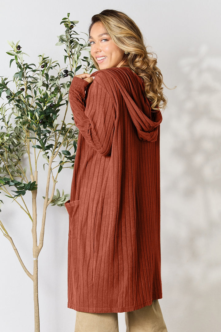 Rust Basic Bae Full Size Hooded Sweater Cardigan