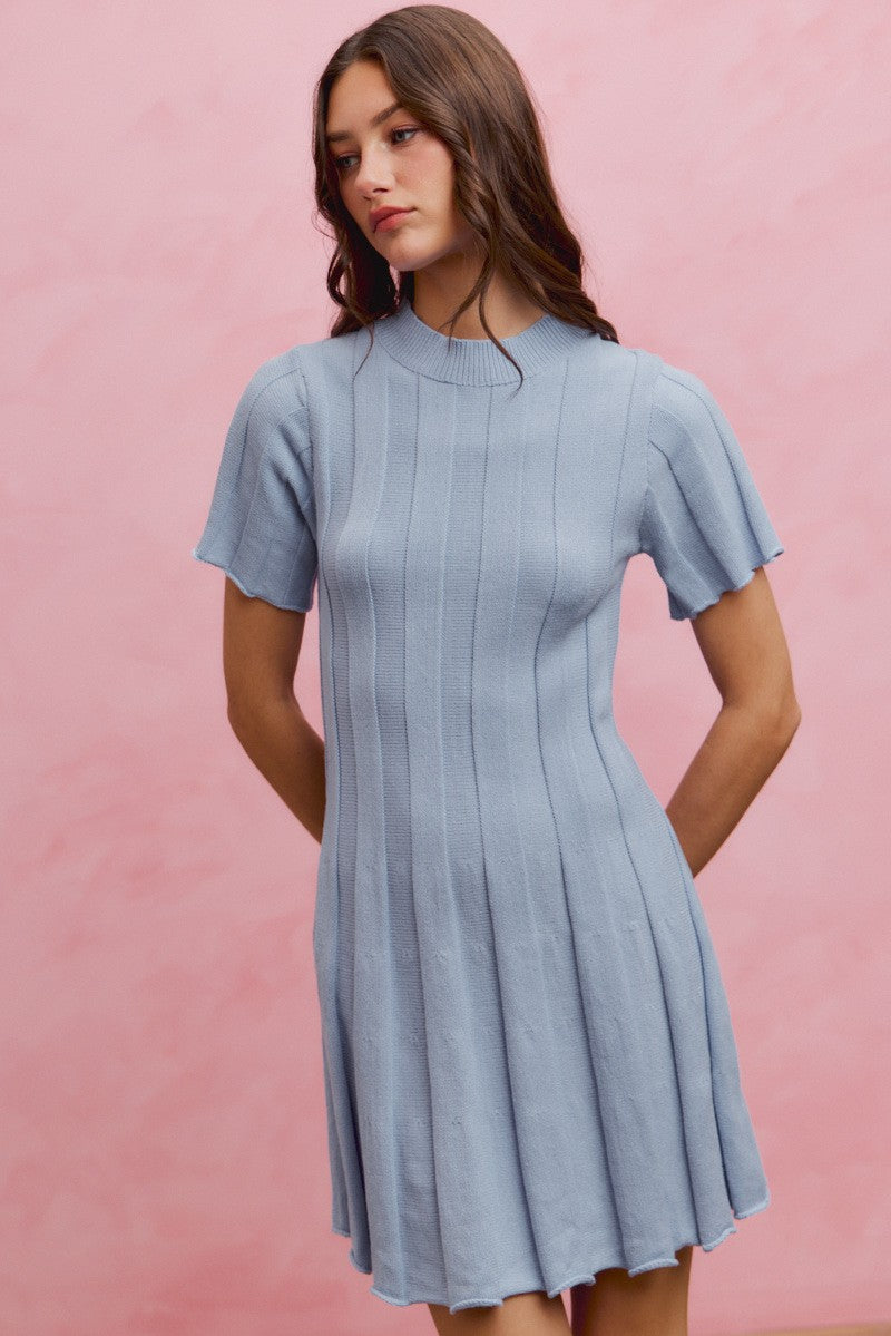 So Me Wide Rib Short Sleeves Sweater Knit Mini Dress 1