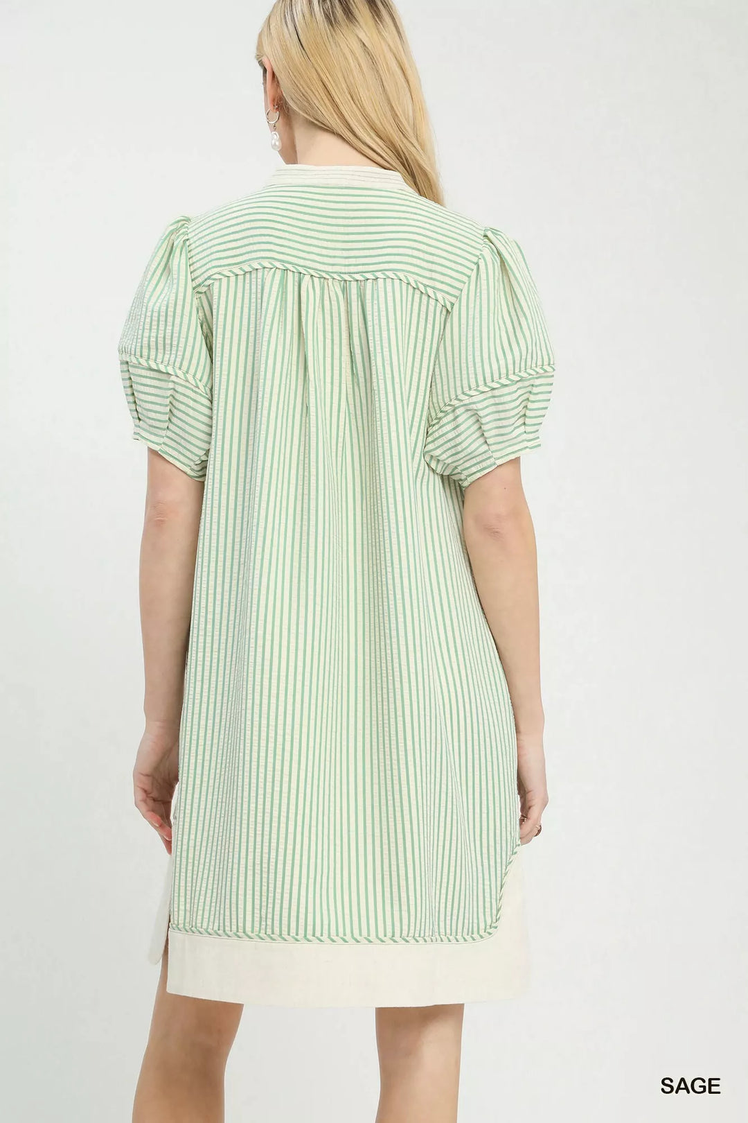 Sage Umgee Pinstripe Shift Dress With Contrast Trim