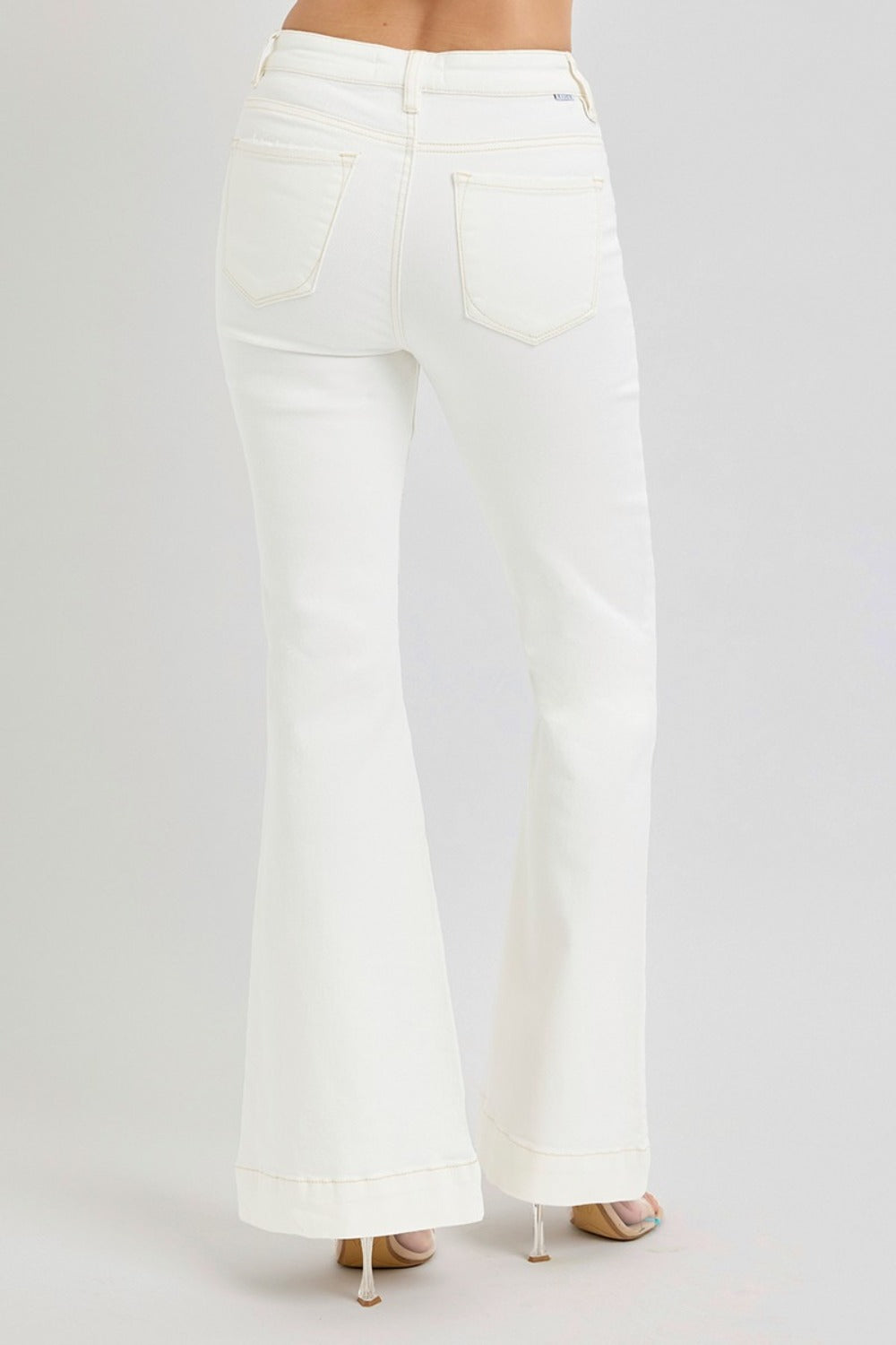 Cream Risen Full Size High Rise Front Patch Pocket Flare Jeans