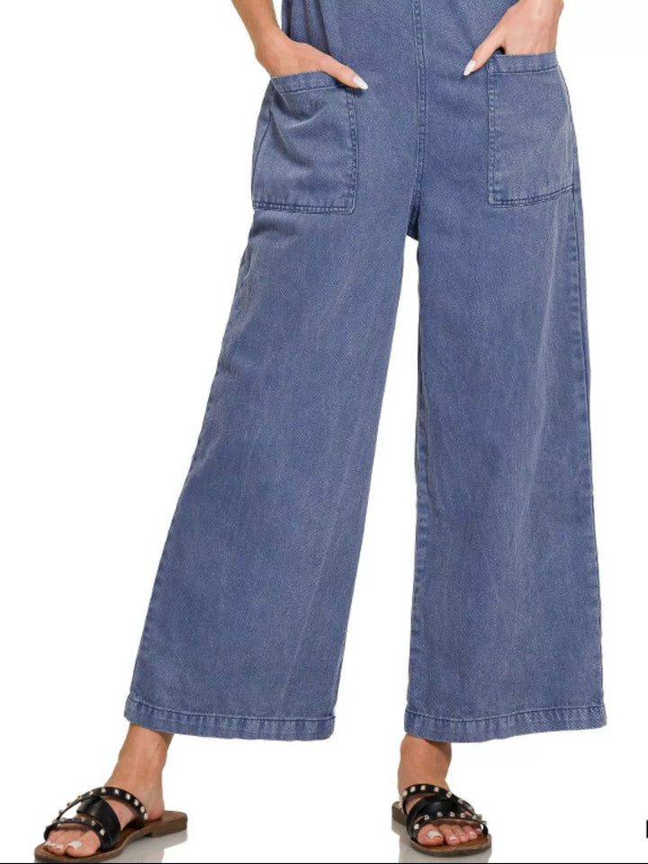 Blackberry Zenana Washed Knot Strap Pockets Jumpsuit 3