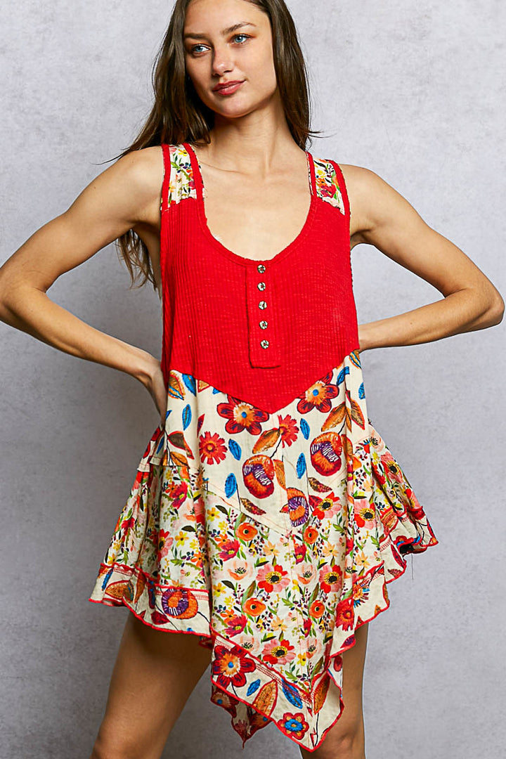 Ruby Pol Round Neck Ribbed Tank With Woven Print Patch