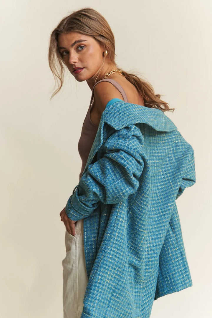 Emerald Sea J Nna Tweed Double Breasted Long Sleeve Coat