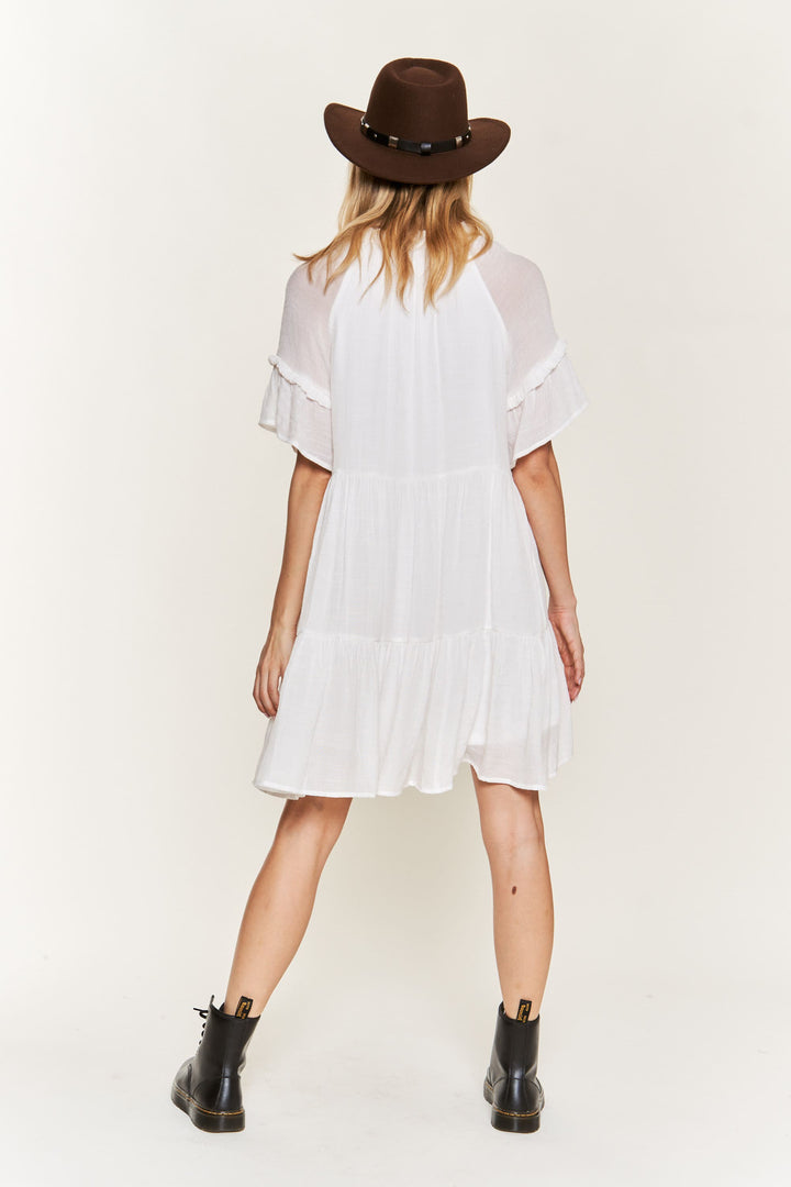 Ruffled Neck Tiered Mini Dress Jbj1054A