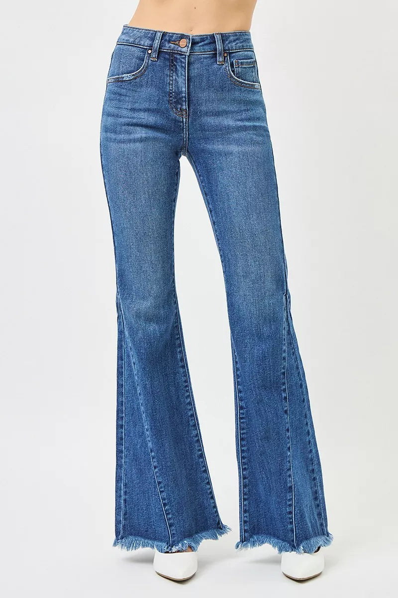 Dark Risen Mid Rise Flare Side Seam Detailing Jeans