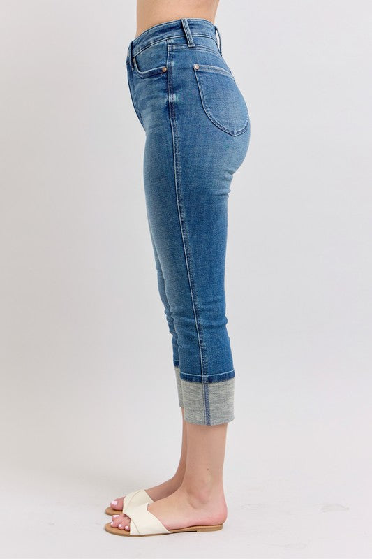 Medium Judy Blue Full Size Skinny Cuff Capris Jeans With Pockets Plus Size