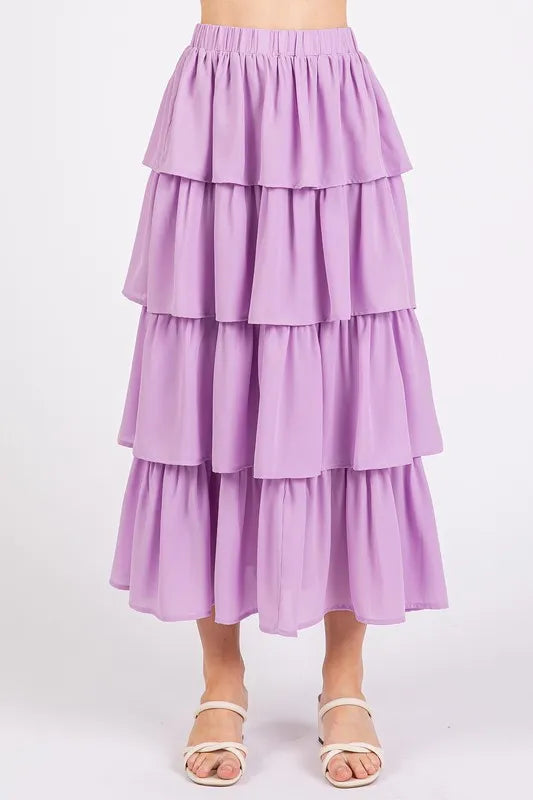 Lavender Mittoshop Chiffon Ruffle Layer Elastic Waist Midi Skirt
