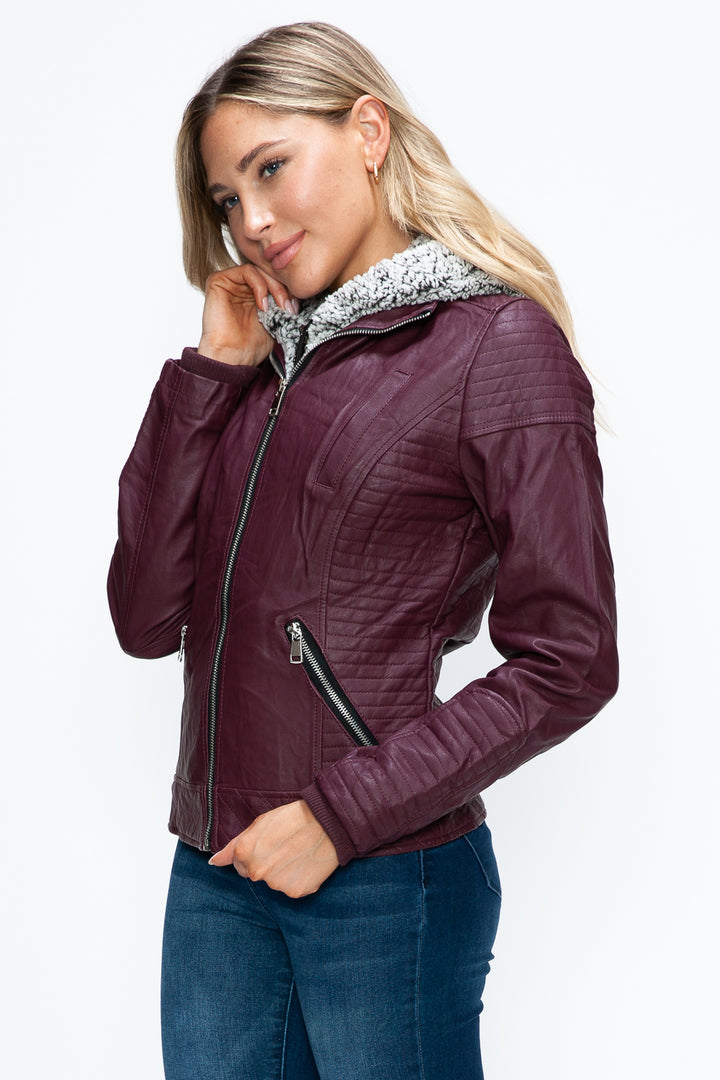 Ymi Faux Layered Double Zipper Jacket With Fuzzy Hood 1