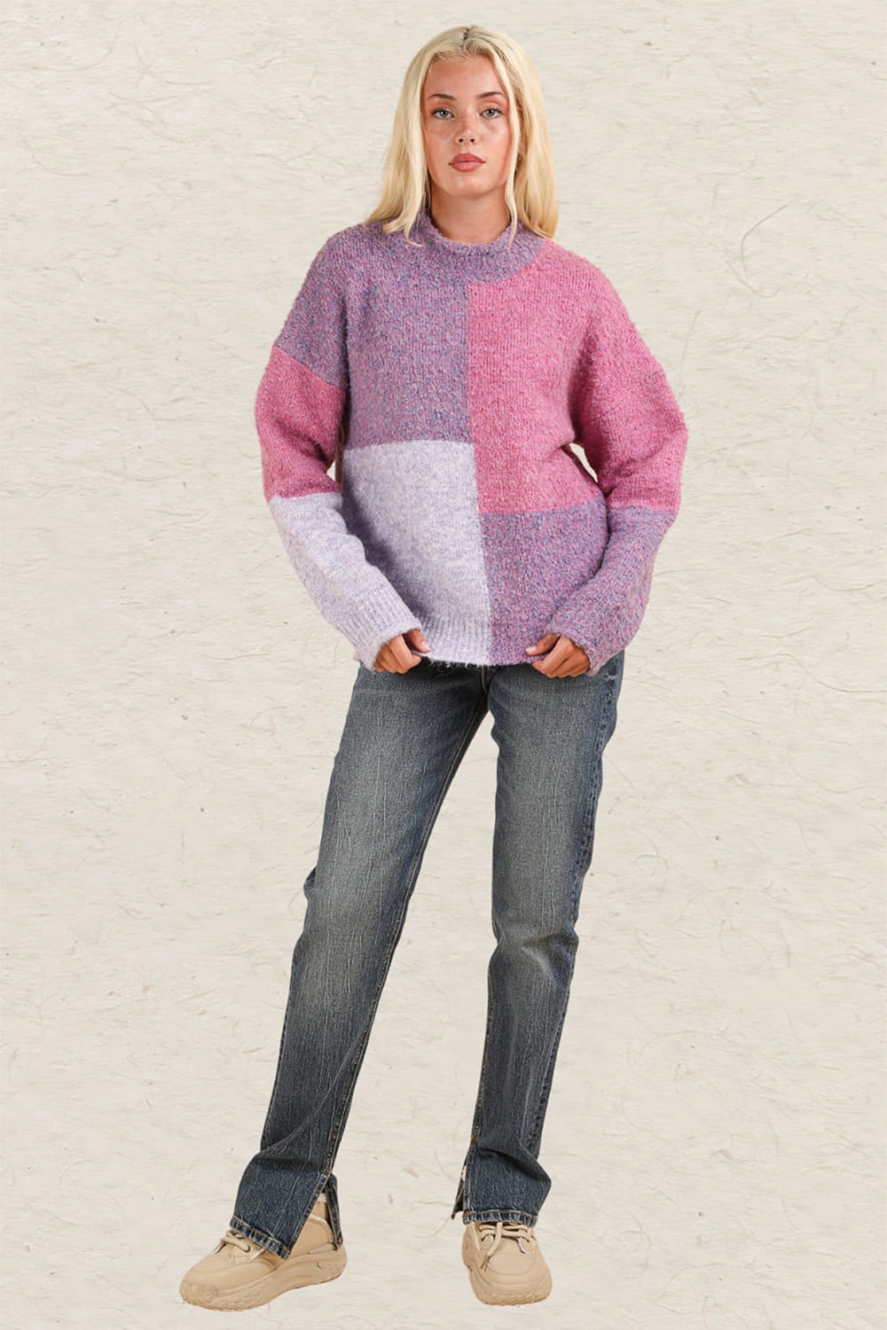 Very J Color Block Mock Neck Drop Shoulder Sweater 3