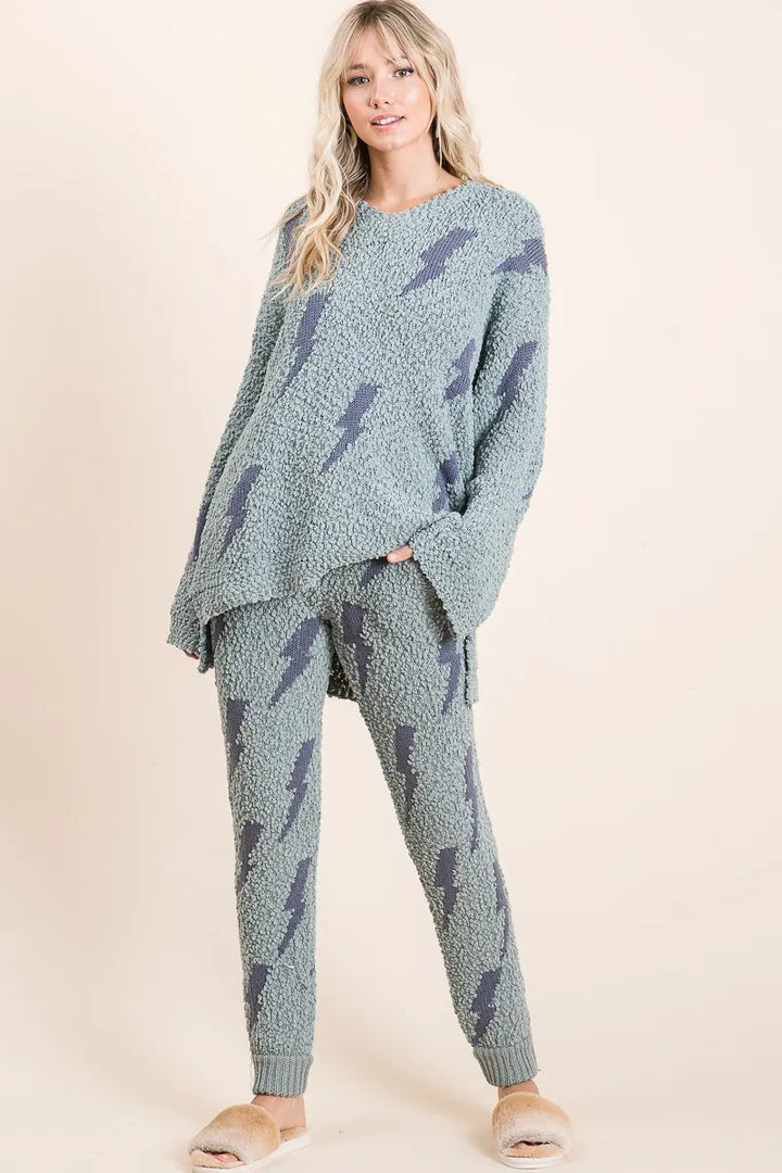 Bibi Cozy Soft Hairy Popcorn Sweater Pants