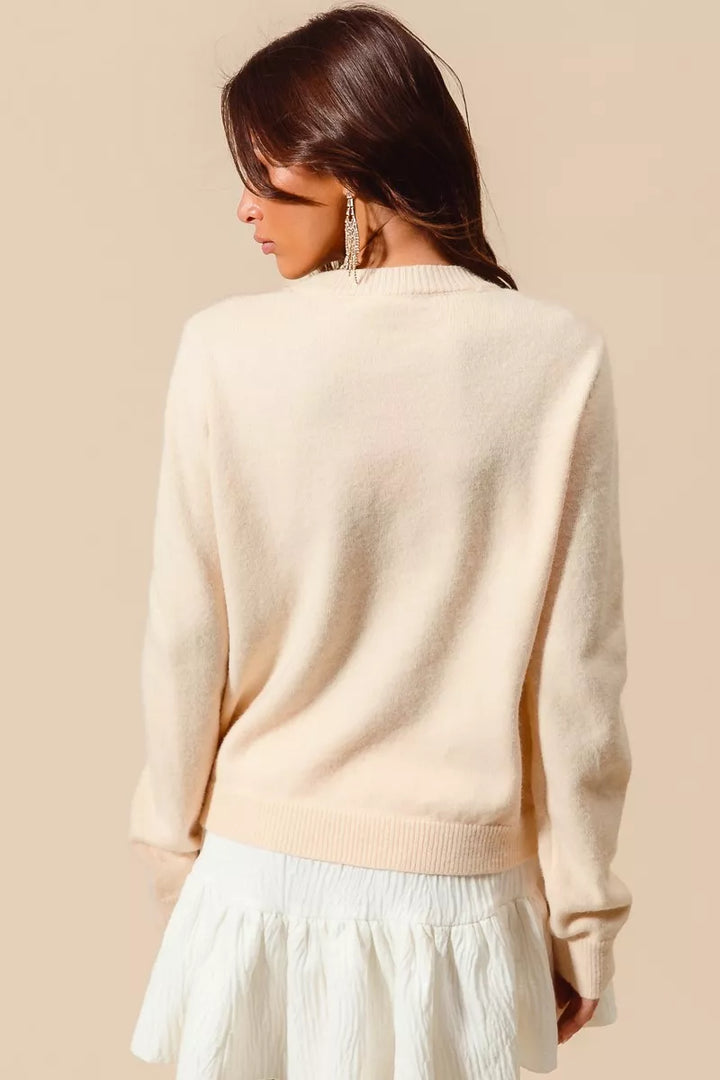 So Me Sequins Bow Ribbon Embellished Christmas Sweater