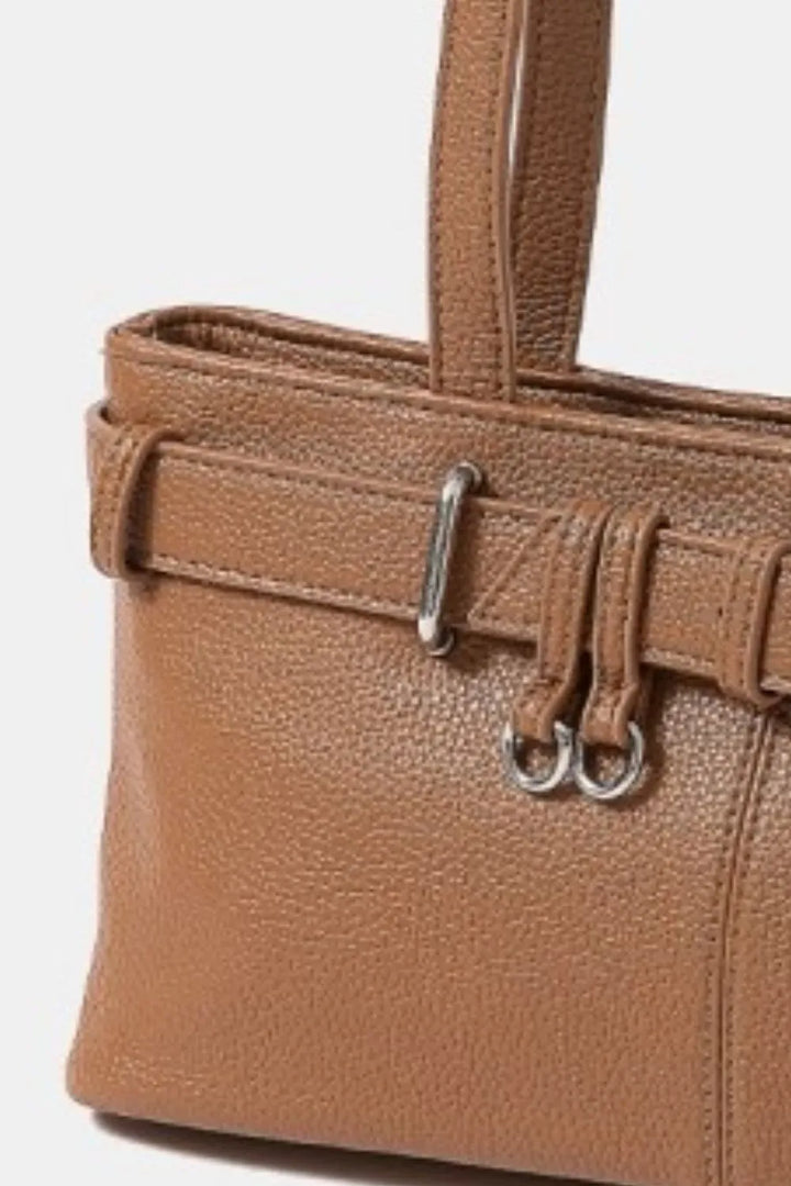 Fame Belt Strap Textured Faux Leather Shoulder Bag 1