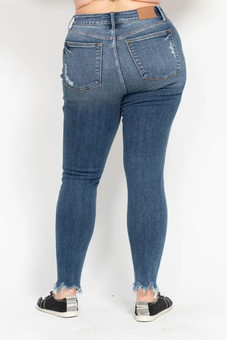 Judy Blue Plus Size High Waist Skinny With Destroy Shark Bit Hem