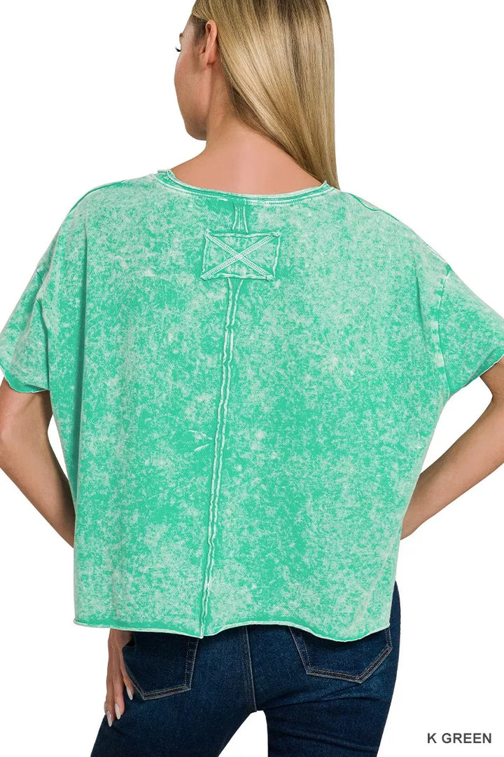 Zenana Halo Washed Cotton Short Sleeve Top 1