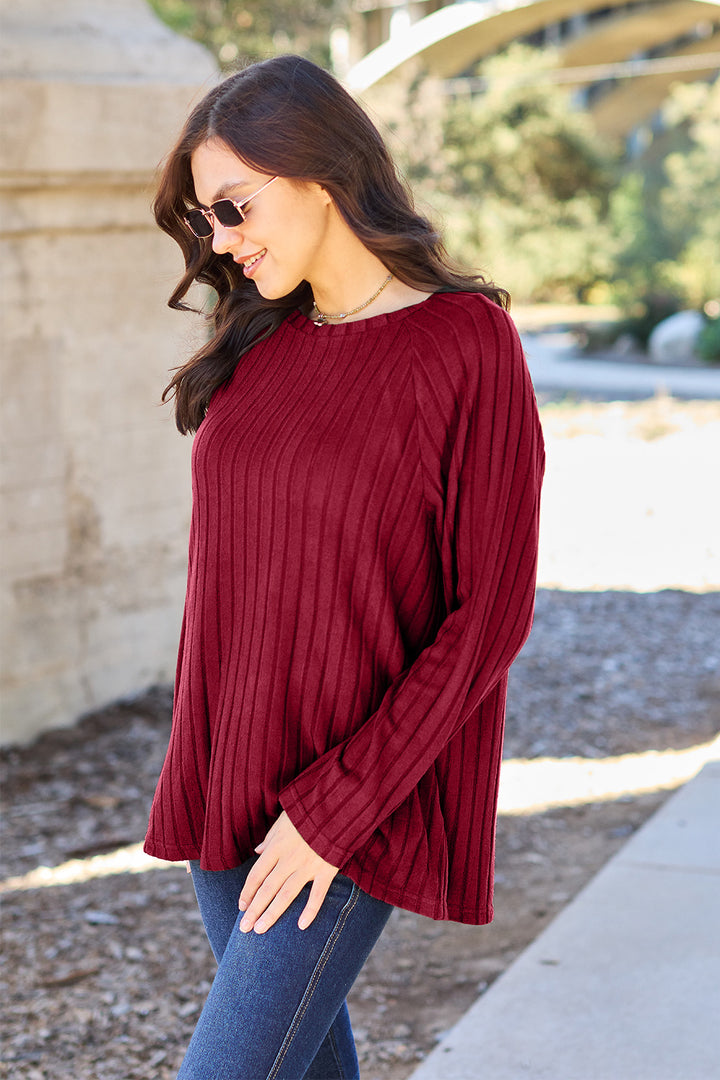 Scarlet Basic Bae Full Size Ribbed Round Neck Long Sleeve Knit Top 1