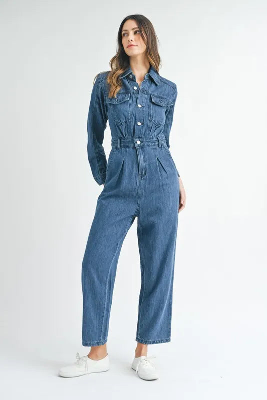 Dk Denim Mable Cinched Waist Straight Leg Denim Jumpsuit