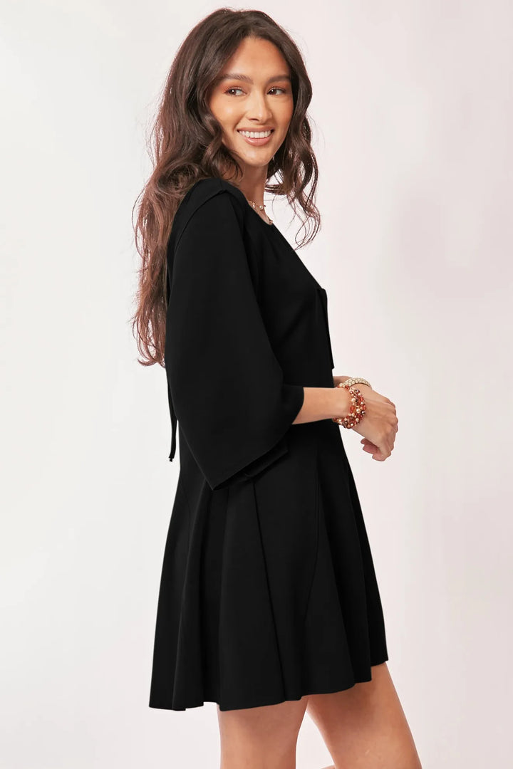 Black Davi Dani Solid Draped Sleeve Ties Back Skort Romper