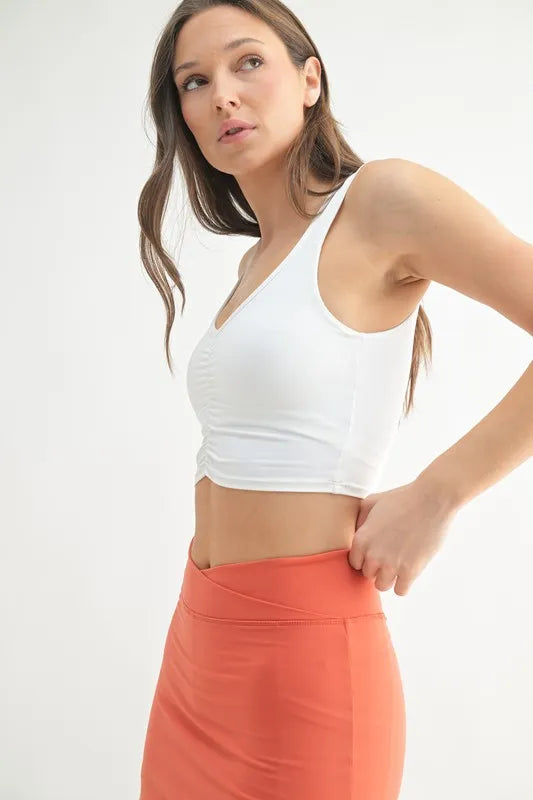 White Mono B Ruched Front Active Tank 1