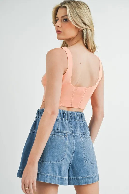 Orange Mable Corset Design Detail Crop Knit Top