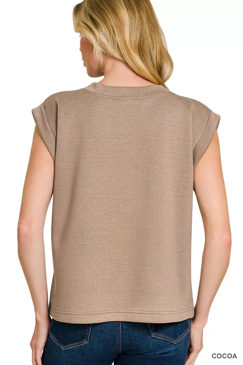 Cocoa Zenana Scuba Round Neck Cap Sleeve Top 1