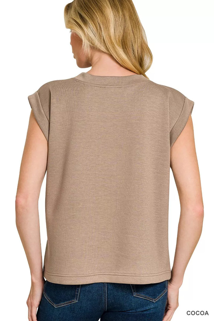 Cocoa Zenana Scuba Round Neck Cap Sleeve Top 1