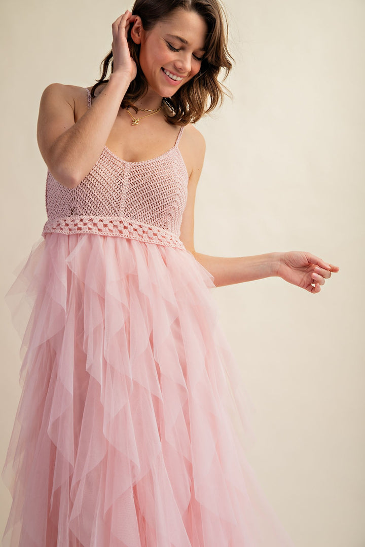 Black Lovely Tulle Midi Crochet Dress