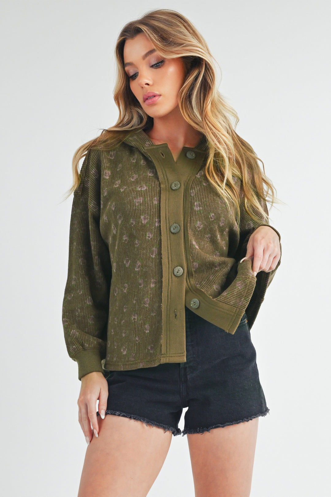 Olive Aemi Co Floral Button Up Hooded Jacket