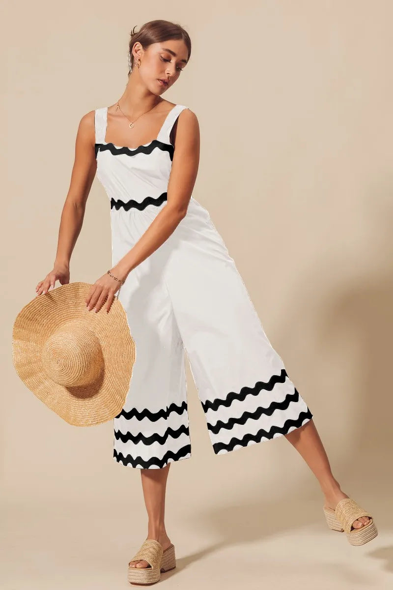 Ivory/Black So Me Scallop Ric Rac Trimmed Wide Leg Jumpsuit