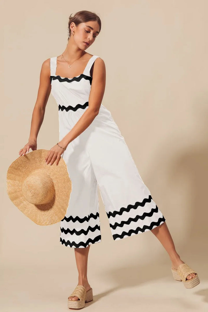 Ivory/Black So Me Scallop Ric Rac Trimmed Wide Leg Jumpsuit