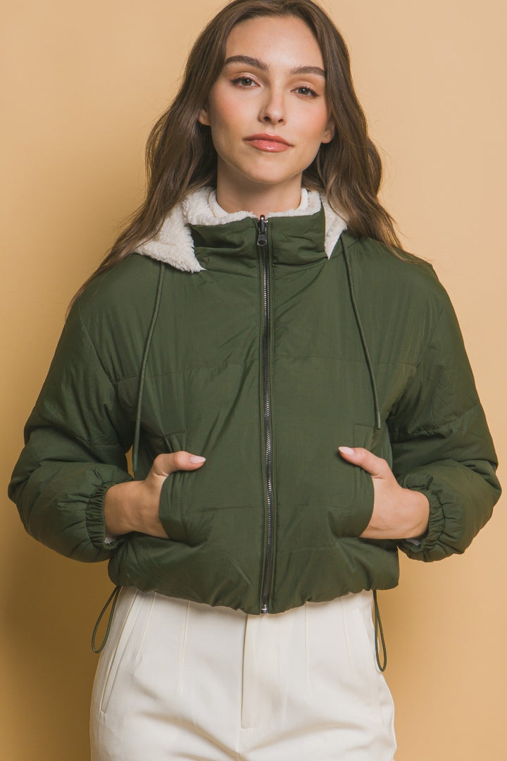 Hunter Love Tree Zip Up Cropped Hooded Sherpa Reversible Jacket 1