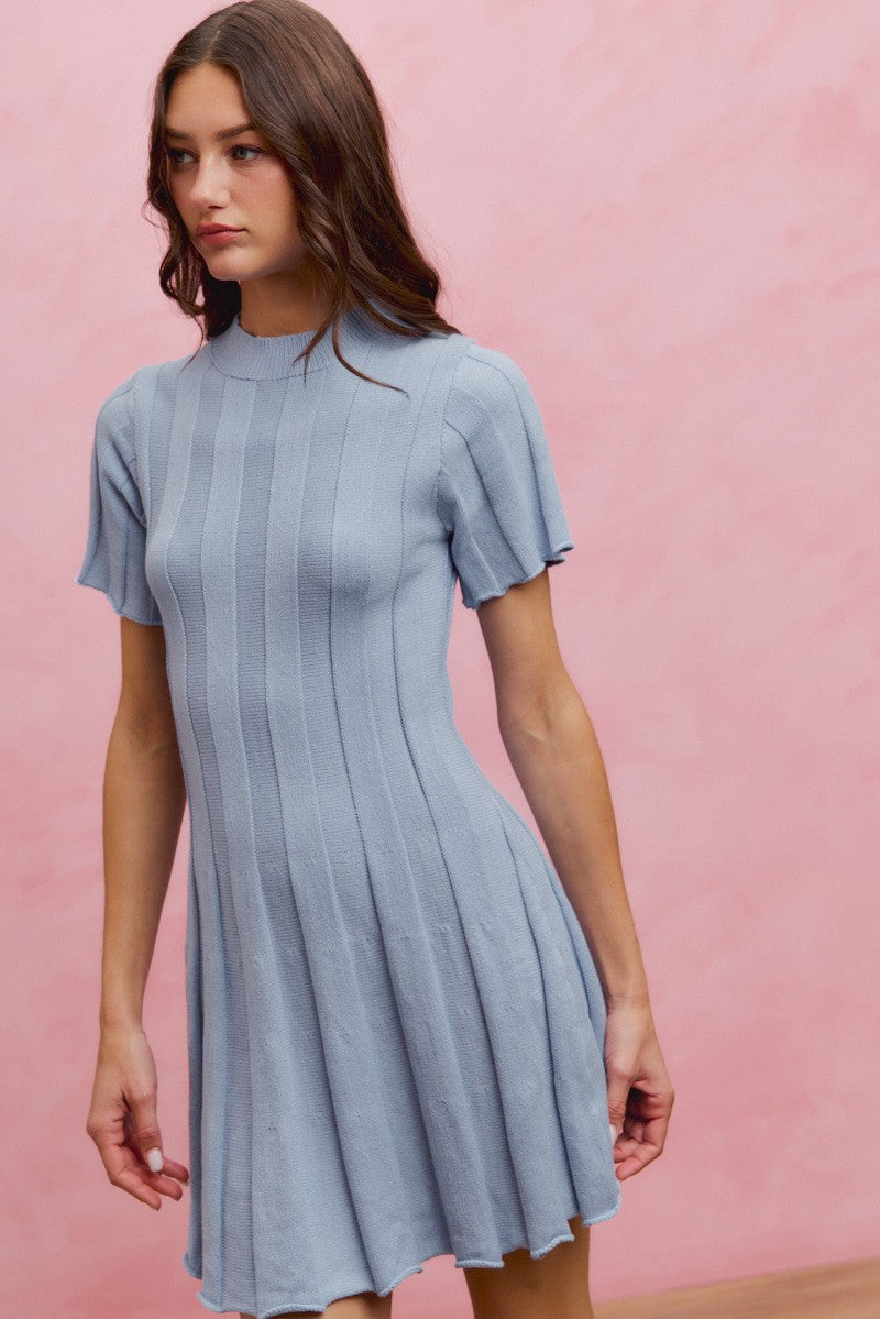 So Me Wide Rib Short Sleeves Sweater Knit Mini Dress 1