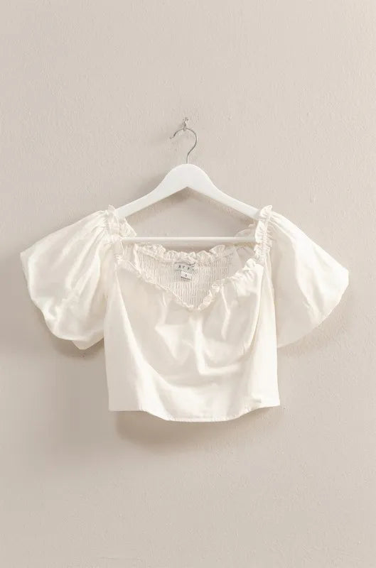 Off White Hyfve Puff Sleeve Sweetheart Neck Top 2