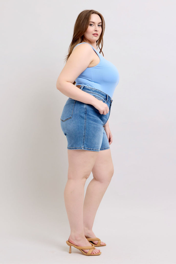 Judy Blue Full Size 2 Button Denim Shorts With Pockets Plus Size