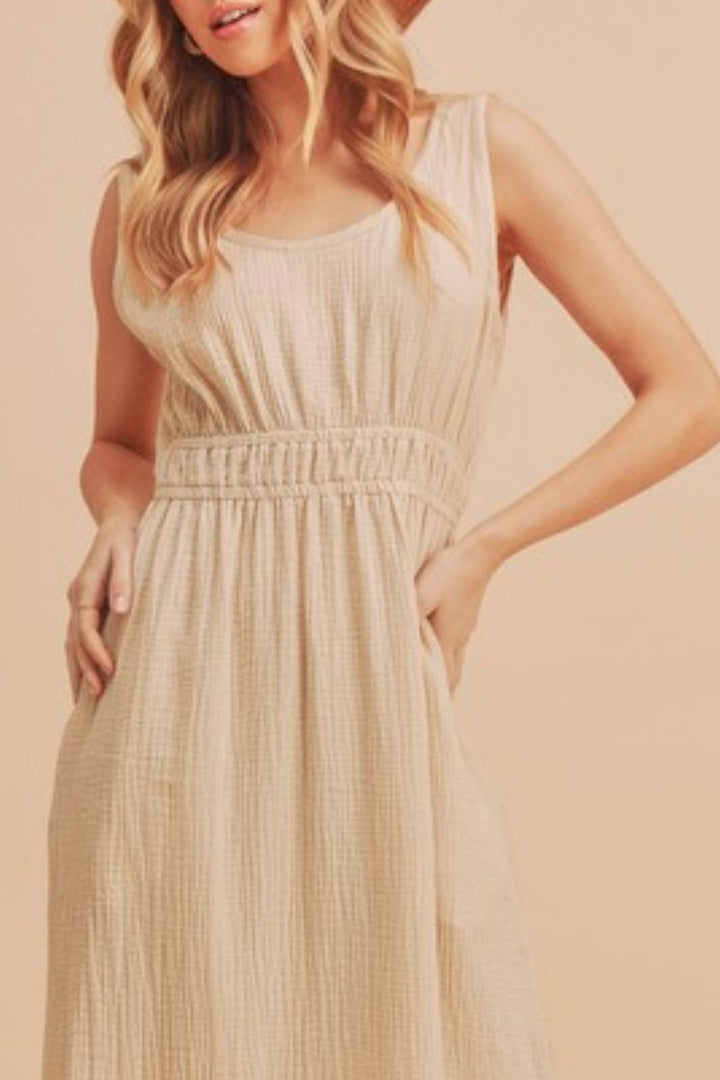 Oatmeal Aemi Co Side Slit Round Neck Sleeveless Tank Dress 7