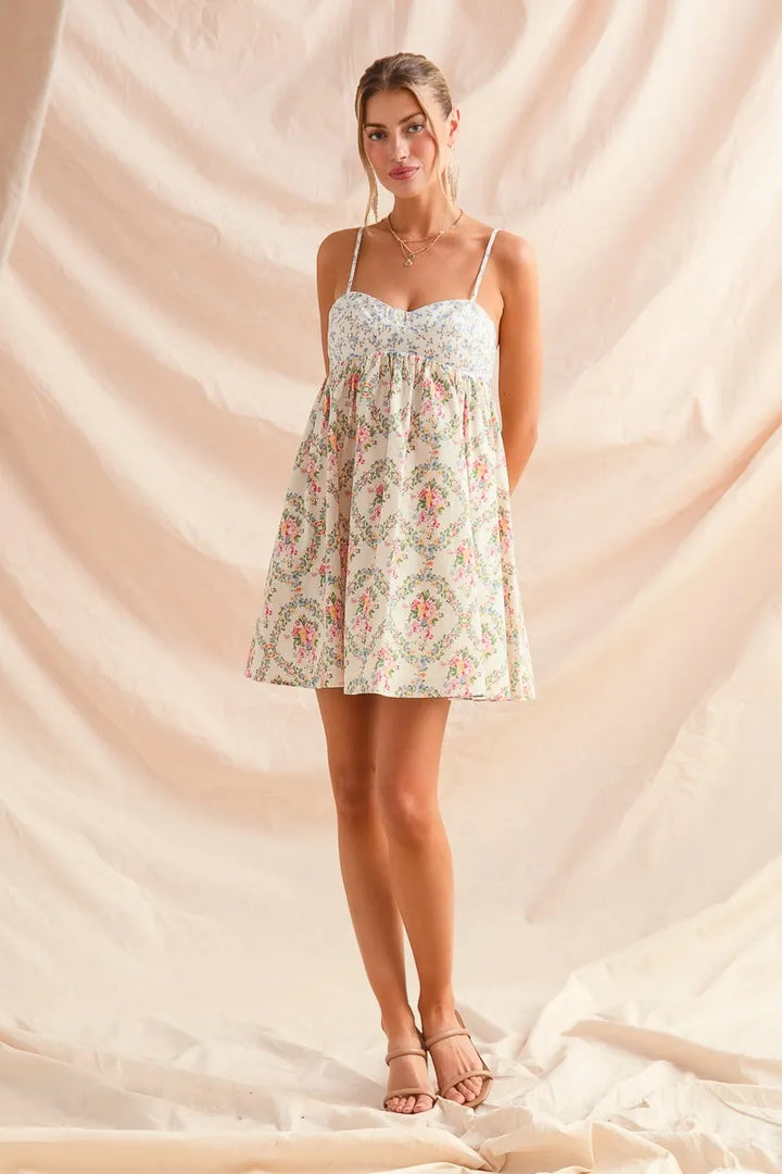 So Me Mixed Floral Print Sleeveless Mini Dress