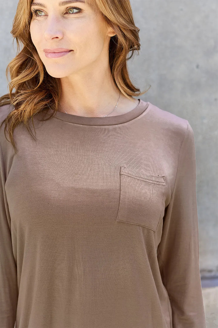Mocha Basic Bae Full Size Round Neck Long Sleeve Top 1