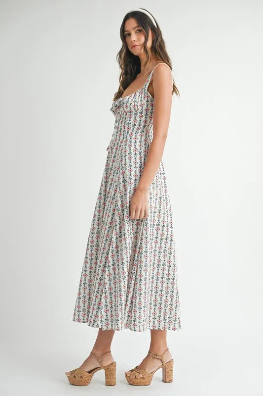 Mable Floral Print Bustier Back Lace Up Midi Dress 1