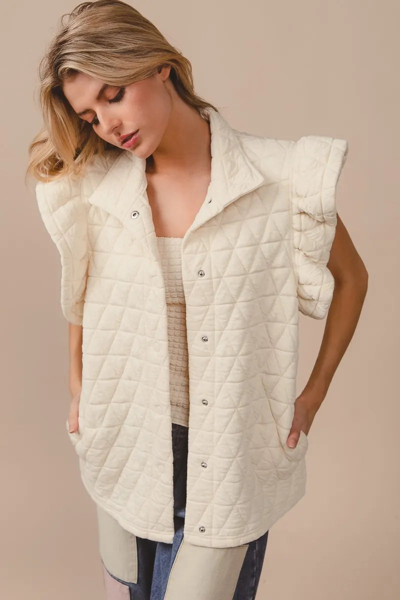 Oatmeal Bibi Quilting Knit Ruffle Sleeve Vest