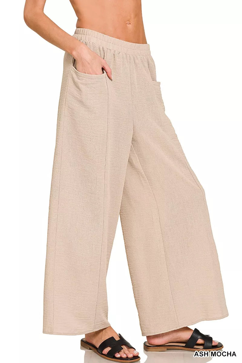 Ash Mocha Zenana Woven Airflow Elastic Waistband Pants 5