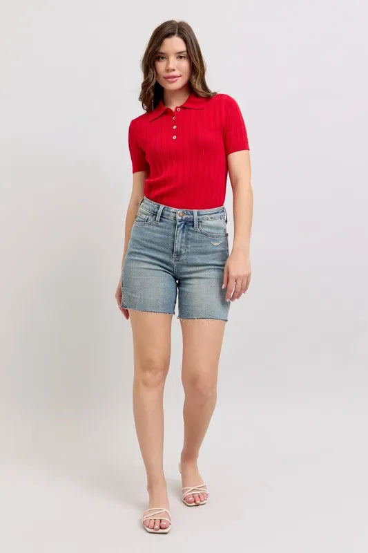 Judy Blue High Waist Vintage Wash Side Slit Denim Shorts
