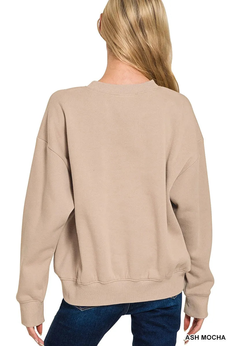 Zenana Fleece Long Sleeve Sweatshirts Shorts Set