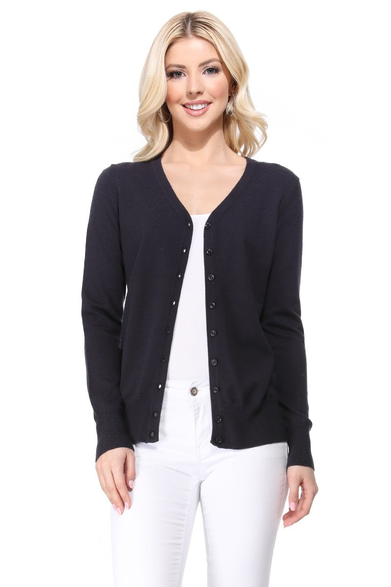 Navy Womens V Neck Button Down Knit Cardigan Sweater