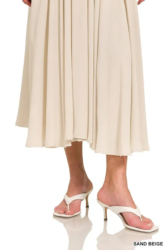 Zenana Woven Crinkle Gauze Crop Tee And Skirt Set 1