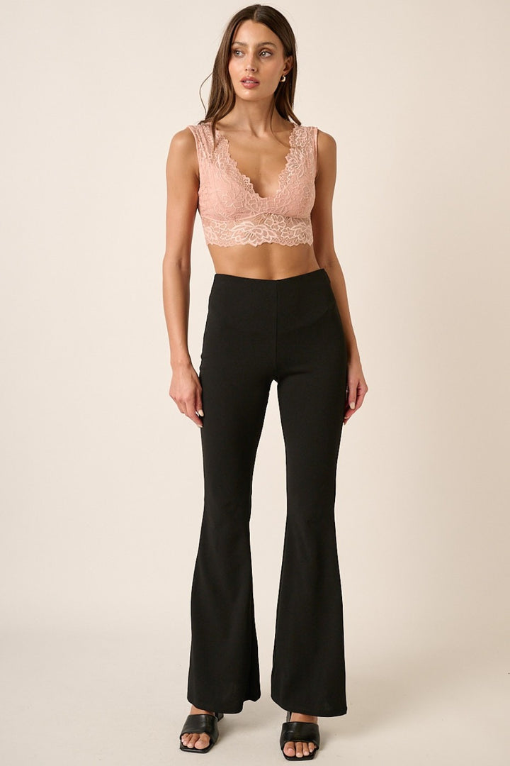 Black Mittoshop Crepe Knit Elastic Waist Flare Leg Pants