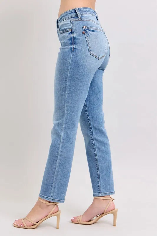 Md Judy Blue Full Size Mid Rise Vintage Wash Slim Jeans With Cell Phone Pocket Plus Size