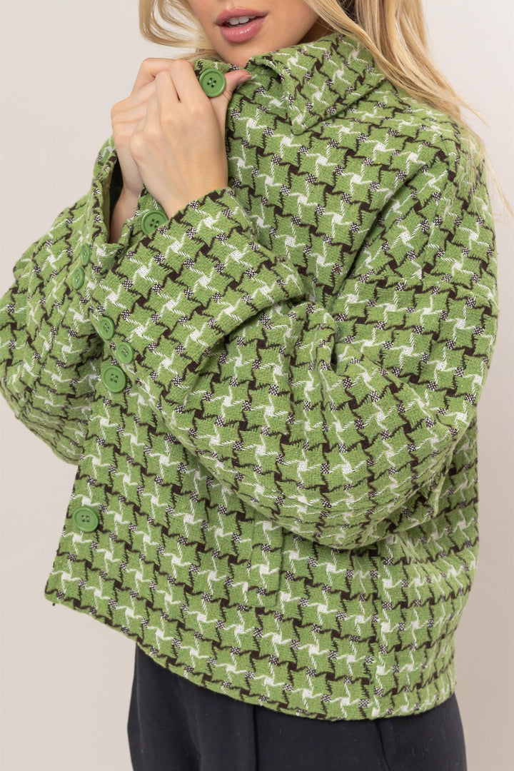 Hyfve Tweed Plaid Button Up Collared Neck Jacket 1