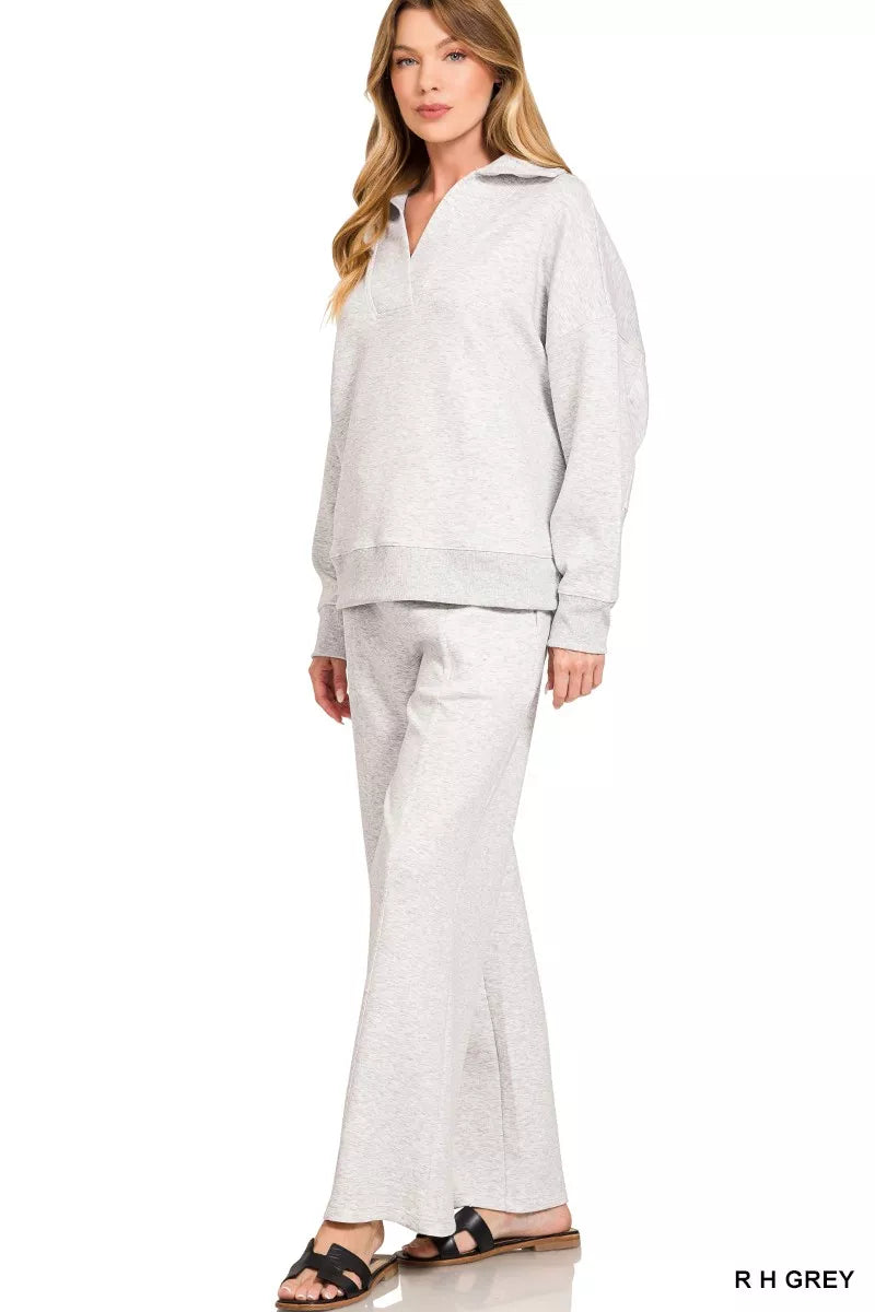 R H Grey Zenana Scuba Collared Pullover And Pants Set 3